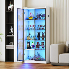 Gurexl Display Cabinet with LED Lighting and Intelligent Sensor Technology for Curiosities, Display Cabinet with 5 Height-Adjustable Shelves and Acrylic Door for Living Room, Personal Office, Study