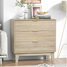 Skokliz Chest of Drawers, Sideboard with 3 Drawers, Modern Drawer Cabinet in Natural Wood Look, 80 x 40 x 80.5 cm, Made of MDF and Metal, for Bedroom, Living Room, Hallway Furniture