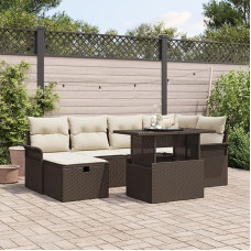 Rantry 7-teiliges Garten Sofa Set mit Kissen aus braunem Poly Rattan, 2-Sitzer Garten Sofa mit Stauraum & Kissen aus braunem Poly Rattan Gartenlounge Model3361007