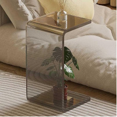 Acrylic Small Side Table, Side Table C Shape, Versatile, Thick, Clear Coffee Bedside Table, for Living Room, Bathroom and Bedroom (Color : Grey, Size : H-65CM/25.5IN)