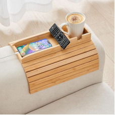 GEHE Bamboo Couch Cup Holder, Anti Spill Couch Drink Holder, Natural and Easy to Clean, Couch Arm Cup Holder, Perfect for Cups, Beer, Snacks, Remote Control, Drinks