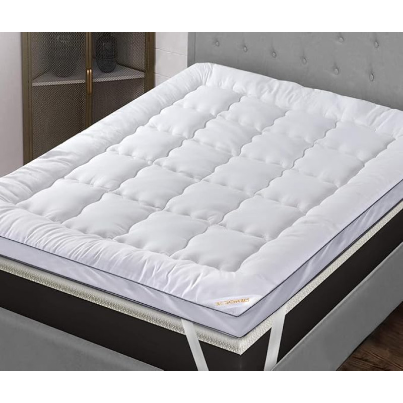 Bedorzo® Single Mattress Topper 5cm Thick Mattress Topper with Strong Elastic Bands Fits up to 40cm Brushed Microfiber Premium Hollowfibre Filling (Single 90x190+5cm)