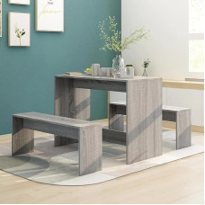 Tidyard 3-Piece Dining Set, Kitchen Table Benches Set for Kitchen, Dining Room, Living Room for 4 People, Chipboard, Grey, Sonoma Oak