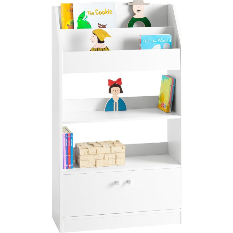 SoBuy KMB11-W Children's Bookcase with 2 Shelves, 2 Shelves and 2 Doors, White, Width Approx. 60 x 107 x 24 cm