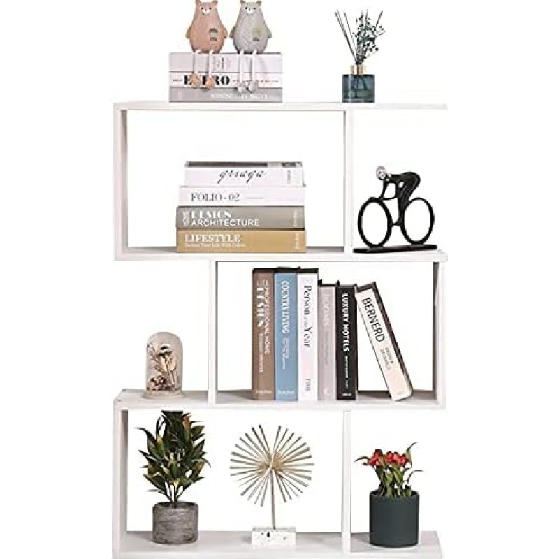 Etnicart Bookcase White Shelf Office Modern Contemporary Double Sided Wooden Divider Home Day 70 x 23.5 x 96 Freestanding Shelves Cube Wall Design