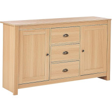 Beliani Lansin Classic Half Height Living Room Cabinet Wood Effect with 2 Doors 3 Drawers
