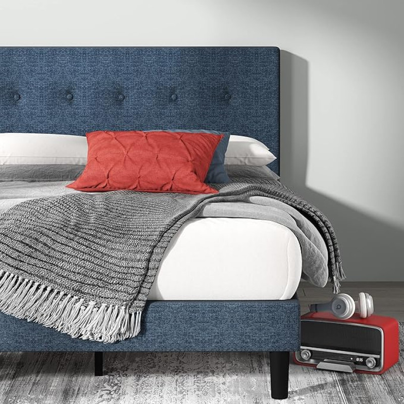 Zinus EU-FUNP-J Upholstered Button Detailed Platform Bed, Metal/Wood/Fabric, Single
