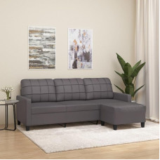 LAPOOH 3201016 3-Seater Sofa with Stool, Grey, 180 cm, Faux Leather, Sofas & Couches, Sofa Living Room, Sofa for Teenager's Room, Relax Sofa, Sofa for Bedroom, Upholstered Sofa