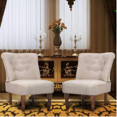 Atlojoys French Armchair Set of 2 Recliner Lounge Couch Single Sofa Living Room Chair Cream Fabric