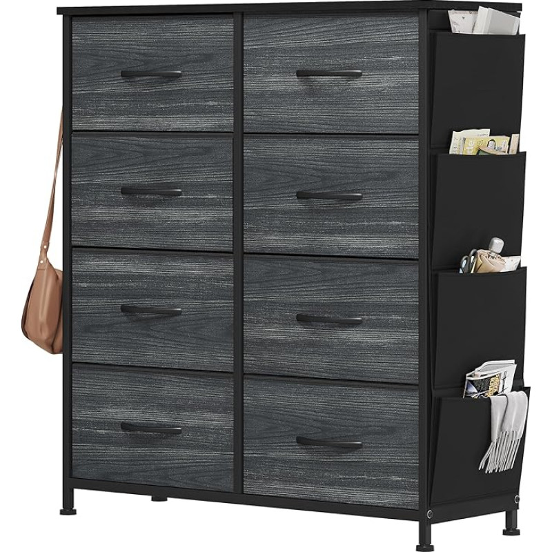 YITAHOME Chest of Drawers, 8 Fabric Drawers with Handles, Storage Cabinet, Drawer Cabinet, Metal Frame, Fabric Chest of Drawers for Bedroom, for Living Room, Hallway, Office, Black Wood Grain