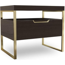 Vant Wooden Bedside Table Walnut Brown Gold