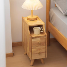 SOBIBO Small Bedside Table Narrow Bedside Table Solid Slim Wood Bedside Table for Small Spaces Couch Natural Color 20cm Wide