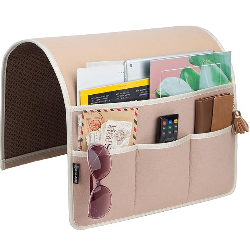 KISLANE Anti-slip Armrest Organizer Couch Recliner Chair Sofa Holder with 4 Pockets for Glasses iPad Smartphone Magazines (Beige)