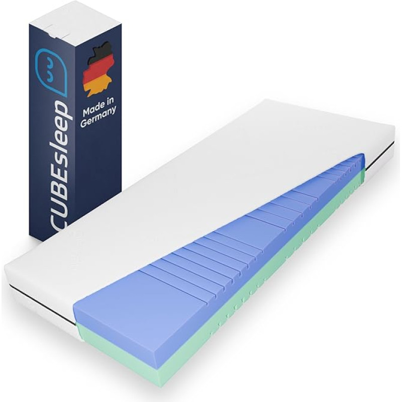 CubeSleep Duokern Mattress 90 x 200 cm, Cold Foam Mattress H2 / H3 Two Hardness Levels (90 x 200 cm)
