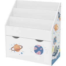 Joyz Children's Bookcase, Space, 62.5 x 30 x 70 cm, White, Toy Shelf, Children's Shelf with 3 Compartments and Pull-Out Toy Box with Wheels, Storage Chest Toy Organiser for Children's Room