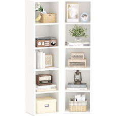 oneinmil Bookcase, 5 Tier Bookcase, Slim Bookcase, Standing Shelf, Modern Wooden Open Shelf for Living Room, Bedroom, Office, Study Room, White, 2 Pack