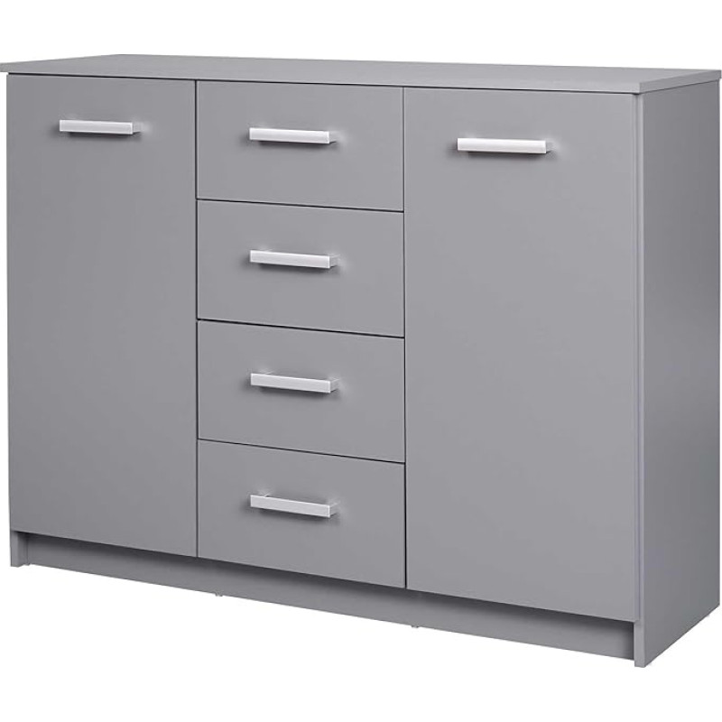Inter Link - Chest of Drawers - Modern Sideboard - Side Cabinet - 4 Drawers - 2 Doors - Grey - 119 x 40 x 92 cm - Elenzio 2T4S