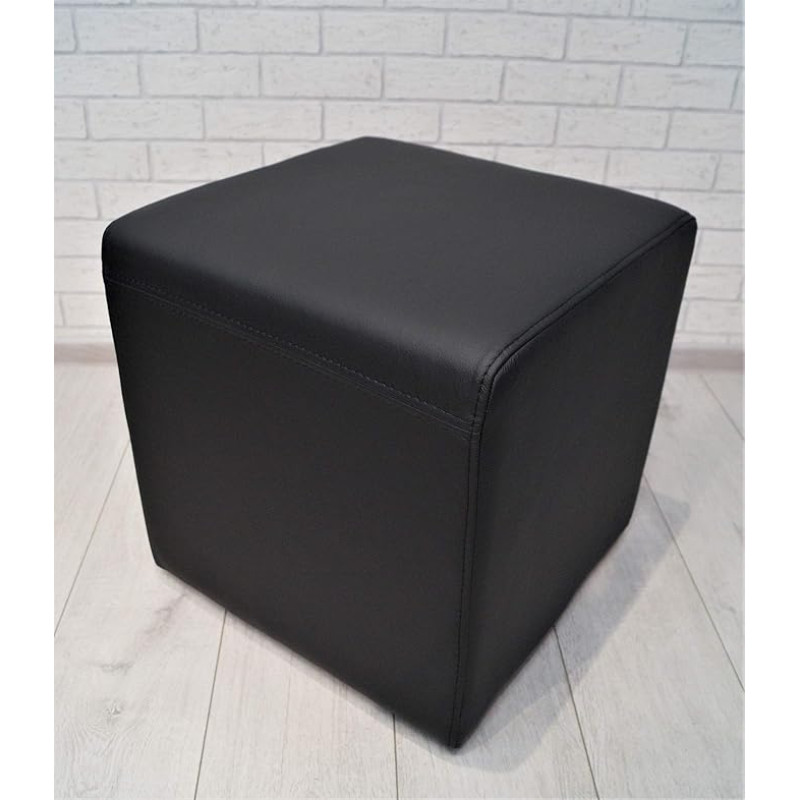 Quattro Meble Real Leather Stool 45 x 45 x 45 cm Cowhide Seat Cube Footstool Upholstered Stool Real Leather Puff Black