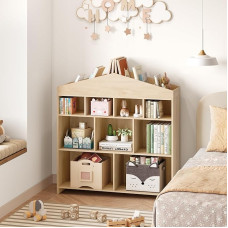 Garvee Children's Bookcase, House Shape Shelf, Children's Shelf, Storage Shelf for Children, Children's Room Shelf with 4 Levels, Toy Organiser, Children's Furniture for Nursery, Playroom, Wood Colour