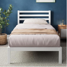 Zinus Leah Bed 90 x 190 cm - 36 cm High - Single Bed - Bamboo Bed Frame with Headboard - White