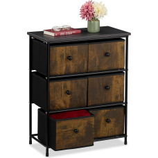Relaxdays Chest of Drawers, 6 Fabric Drawers, Hallway & Bedroom, H x W x D: 73 x 60 x 32 cm, Metal Drawer Cabinet, Brown/Grey