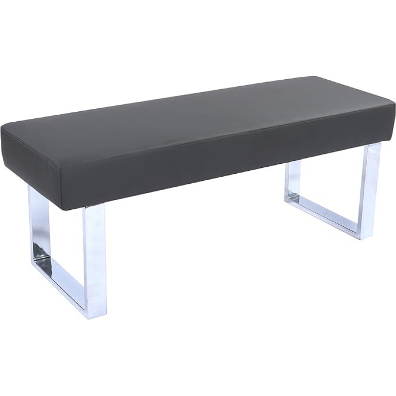 Armen Living Amanda Bench Modern Dining Bench in Grey Faux Leather and Chrome Finish