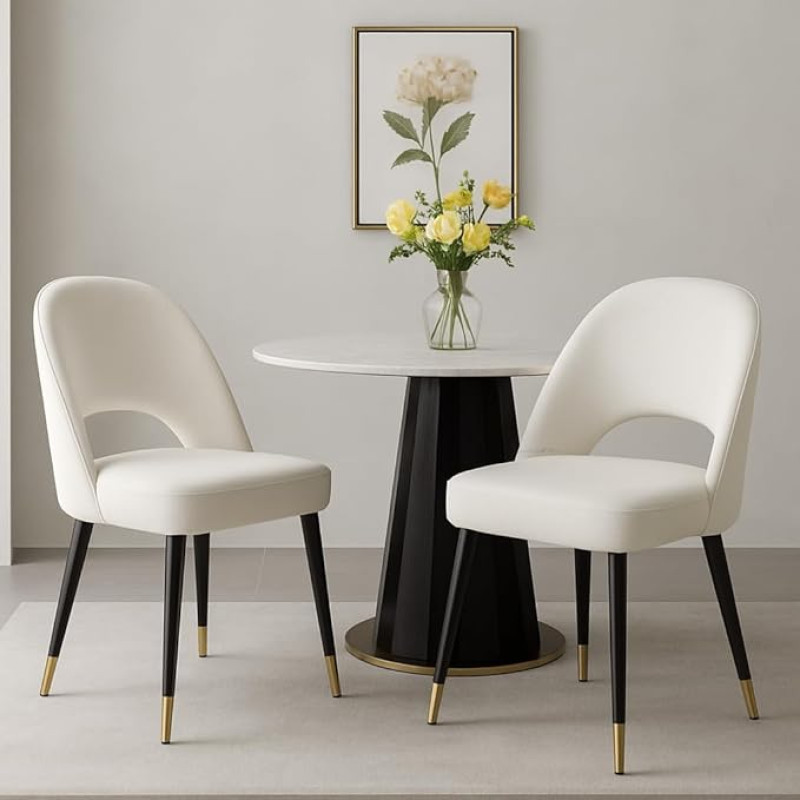 chairus Set of 2 Velvet Dining Room Chairs for Kitchen Living Room Modern Armless Office Chair Upholstered Chair Side Chairs Hollow Back with Metal Legs (Beige-2)