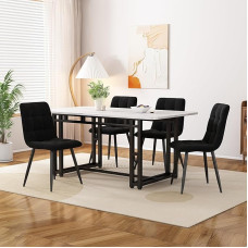Merax Dining Table with 4 Chairs Set - Modern Kitchen Dining Room Combination, Black Velvet Chairs, Iron Leg Table