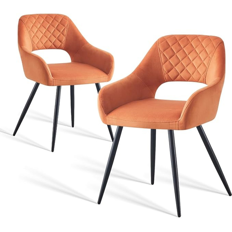 AINPECCA Set of 2 Dining Room Chairs, Velvet Upholstered Seat, Armchair with Black Metal Legs, Living Room, Lounge, Reception, Restaurant (Oange,