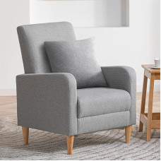 COLAMY Armchair Living Room Single Sofa for Bedroom, Modern Padded Accent Chair with Cushion, Fabric Reading Corner Side Chair with Soft Memory Foam Lounge Seat and Wooden Legs, Light Grey