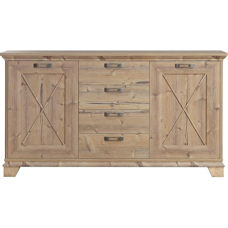 FORTE Nepal Bramberg Spruce Chest of Drawers with 2 Doors and 4 Drawers 175 x 97.2 x 45 cm