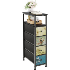 MUTUN Narrow Chest of Drawers with 5 Drawers, Bedroom Fabric Drawer with Wooden Top, Narrow Cabinet, Bedside Table, Organiser for Bathroom, Hallway, Living Room, Closet, Office, Black