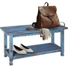 Alaterre Furniture Rustic Cottage Bench, Blue Antique Finish Bench, Wood, Antique Blue