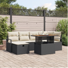 Rantry 7-teiliges Garten Sofa Set mit Kissen Schwarz Poly Rattan, 2-Sitzer Garten Sofa mit Stauraum & Kissen Schwarz Poly Rattan Gartenlounge Model3361327
