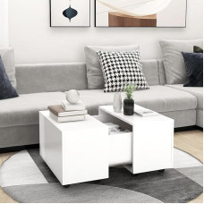 Susany Coffee Table on Wheels Extendable Storage Space Living Room Table Side Table Coffee Table Sofa Table Chipboard White 60 x 60 x 38 cm