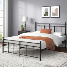 Zinus Nicholas Super King Metal Bed Frame 180 x 200 cm Height 31 cm with Headboard and Footboard, Black