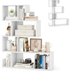 HOMASIS Bookcase with 5 Levels, S-Shape Standing Shelf with Open Shelves, Storage Shelf, Wood, Stair Shelf with Tilt Protection, Room Divider for Living Room, Study, 80 x 22 x 100 cm (White)