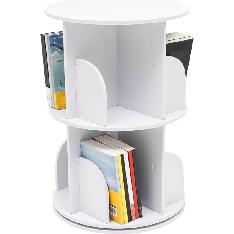 WindWilder Rotating Bookcase 360° Rotatable Book Shelf 2 Levels 8 Compartments Storage Shelf Freestanding Bookshelves Storage Display Shelf for Living Room Bedroom Office Children's Room 50 kg (2