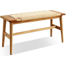 Hymus 100% FAS Oak Wood Bench Indoor Solid Wood Rope Woven Entrance Bench Dining Bench Boho Furniture for Entryway Dining Room Bedroom Kitchen (Natural)