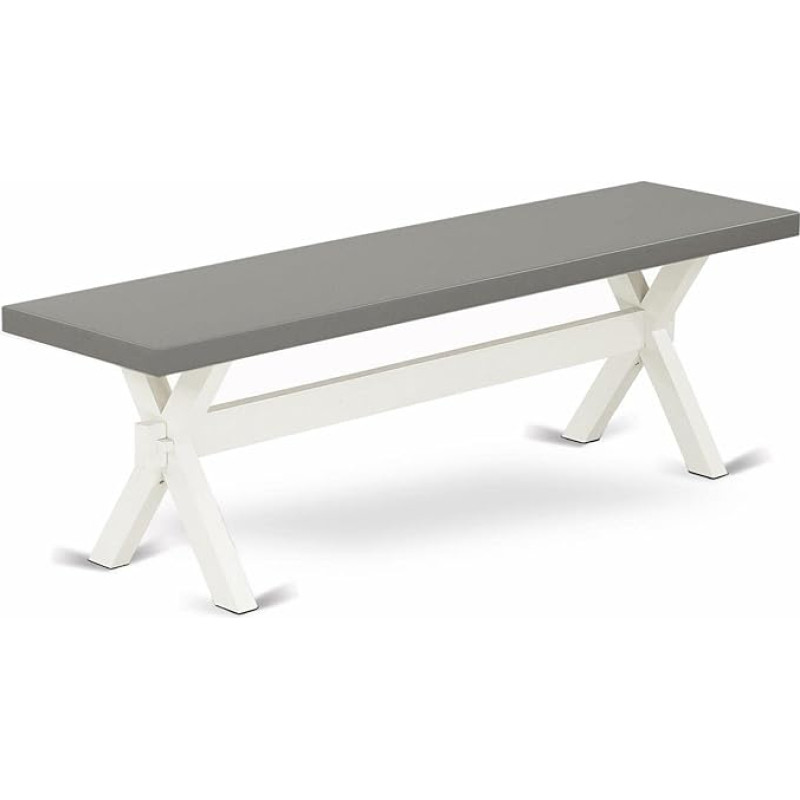 East West Furniture XB096 Wunderschöne Zement-Oberfläche und unglaubliche 4 Beine aus gebürstetem Leinen, weißes Finish, Hartholz-Essbank und Struktur