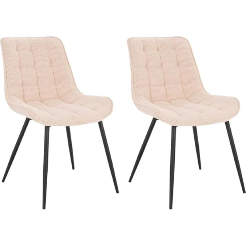 Home Deluxe - IKALO Upholstered Chair Set of 2 - Colour: Cord Cream - Soft Padding, Maximum Load 120 kg I Kitchen Chair Dining Room Chairs
