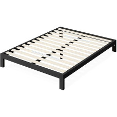 Zinus Arnav Bed 150 x 190 cm - Height 26 cm - Metal Platform Frame with Wooden Slat Holder - Black