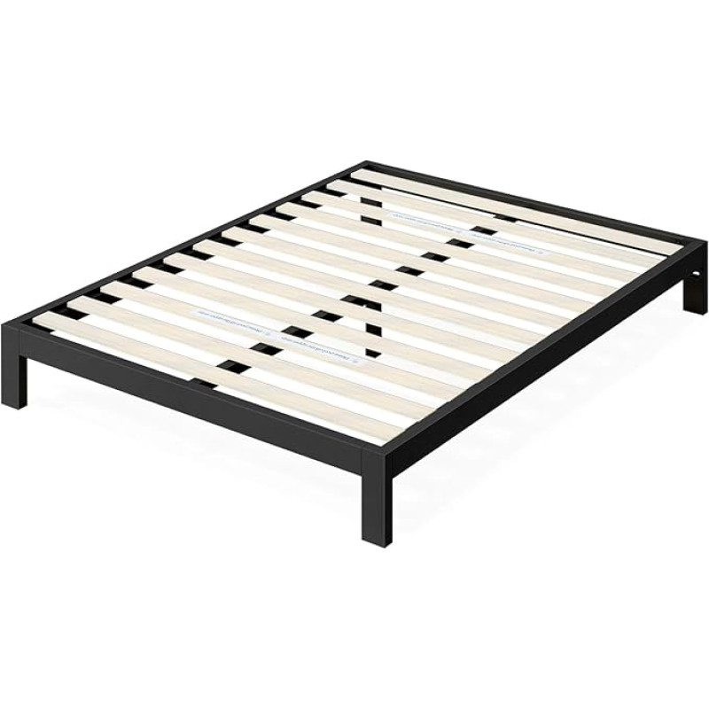 Zinus Arnav Bed 150 x 190 cm - Height 26 cm - Metal Platform Frame with Wooden Slat Holder - Black