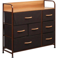 BAKAJI Chest of Drawers with 7 Drawers Suede Fabric Cabinet Sideboard Vintage Highboard Metal Multi-Purpose Cabinet Organiser TV Cabinet Small Kitchen Bedroom Office Living Room Brown + Steel