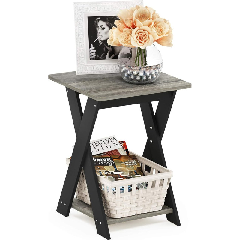 Furinno Modern Simplistic Side Table with Criss Cross Edges, French Oak/Black