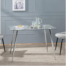 [en.casa] Hyrynsalmi Glass Kitchen Table 75 x 110 x 70 cm Steel Glass Dining Room Table Chrome