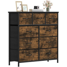 DWVO Chest of Drawers with 9 Drawers, Fabric Cabinet with Handles, Metal Frame & MDF Wooden Top, Durable, for Bedroom & Living Room, Rustic Brown
