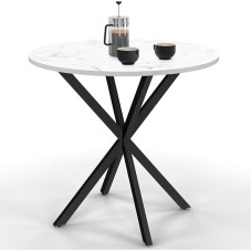 IDMarket - Alix Round Dining Table 4 Seater Spider Base Black Marble Effect Top White Alaska 80cm