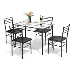 tangkula Dining Table Set 5 Pieces Home Kitchen Dining Room Tempered Glass Top Table and Chairs Breaksfast Furniture Black 002