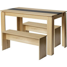 LafeuR Dining Table with 2 Benches 3-Piece Set 120 x 70 x 75 cm Kitchen Chairs Table Furniture Dining Set Practical Seating Set Oak and Black